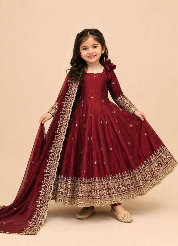 Maroon_Fandy_Silk_Anarkali_Gown_Features_Elegant_Square_Neck_Detailing_And_Intricate_Thread_And_Sequin_Embroidery