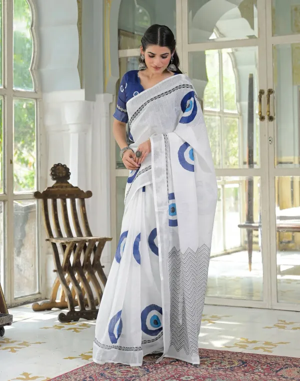 White_Najariya_Linen_Printed_Saree