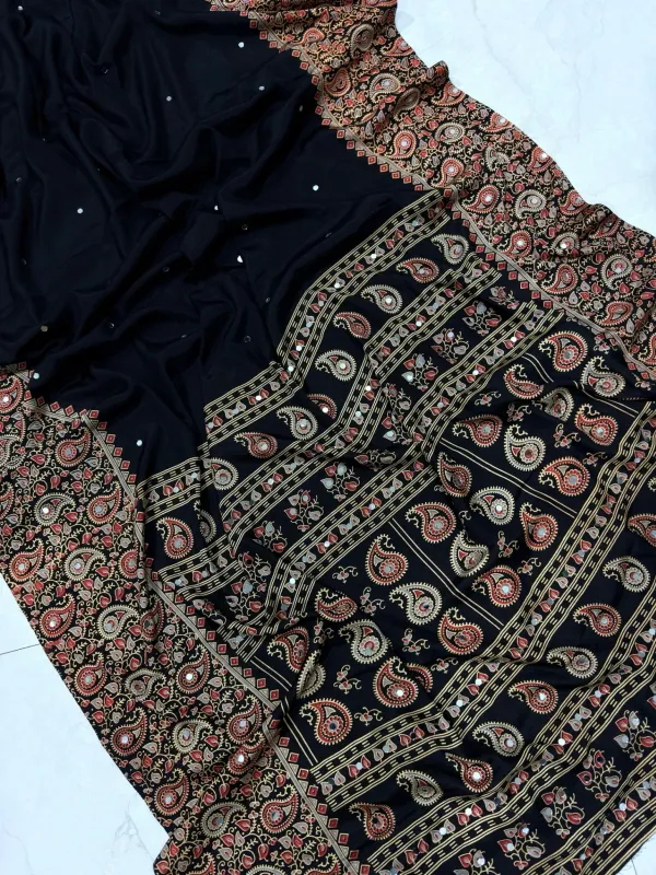 Elegant_Ajarakh_Print_Mirror_Work_Ethnic_Saree_Collection_For_Women