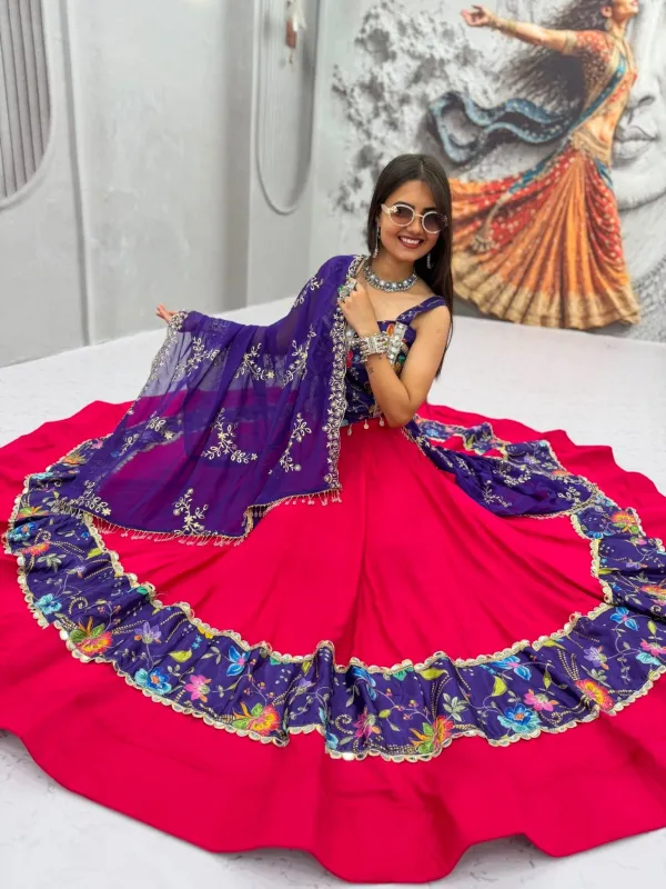 Navratri_Special_Pure_Cotton_Lehenga_Choli_Purple_Lehenga_Choli_With_Embroidered_Dupatta_Big_Border