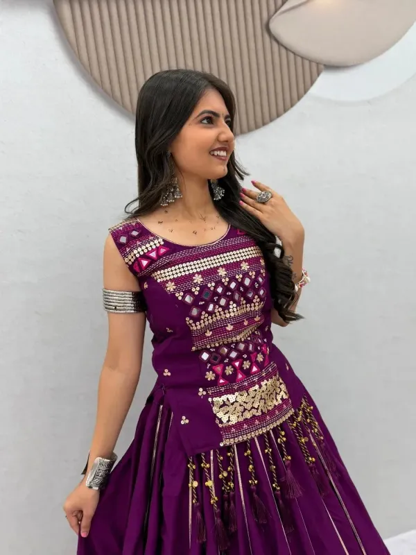 Navratri_Special_Mother_Daughter_Wine_Cotton_Mirror_Hand_Work_Lehenga_Choli