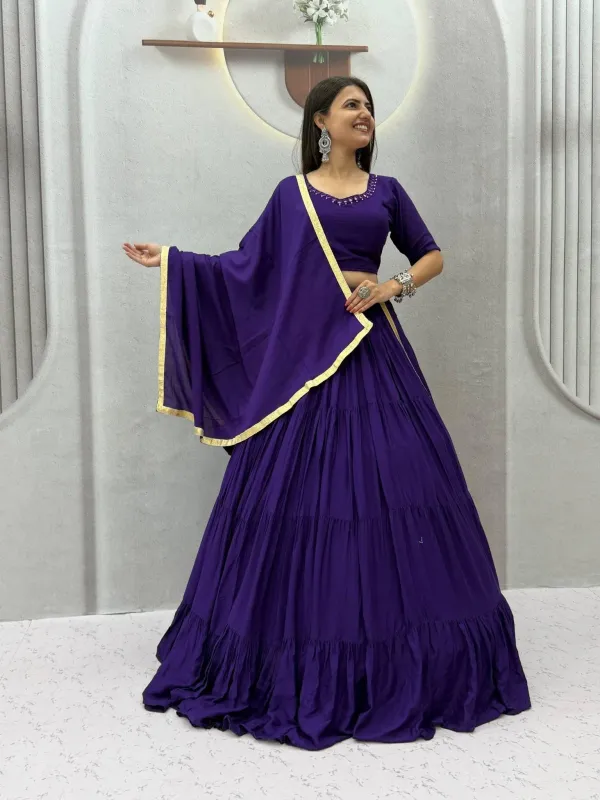 Navratri_Special_Lehenga_Choli_Purple_Cotton_Tiered_Flared_Lehenga_Choli_Set_With_Gota_Border_Dupatta_Veronica_Fashion_Hub