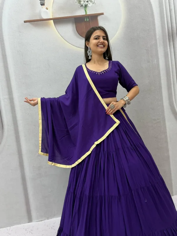Navratri_Special_Lehenga_Choli_Purple_Cotton_Tiered_Flared_Lehenga_Choli_Set_With_Gota_Border_Dupatta_Veronica_Fashion_Hub