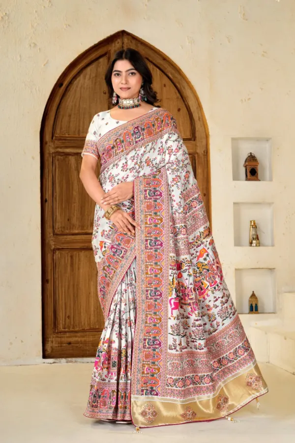 Premium_Saree_Kalamkari_Paithani_Style_Printed_Saree_With_Zari_Border_Veronica_Fashin_Hub