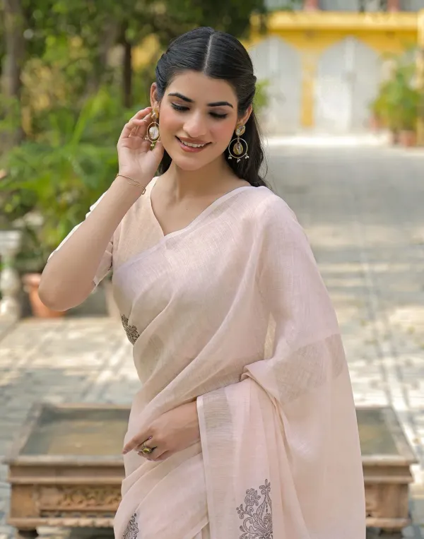 Beige_Linen_Printed_Saree