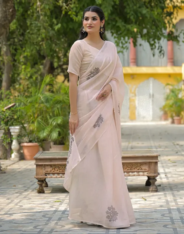 Beige_Linen_Printed_Saree