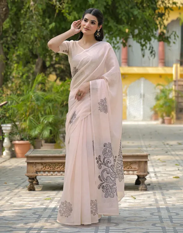 Beige_Linen_Printed_Saree