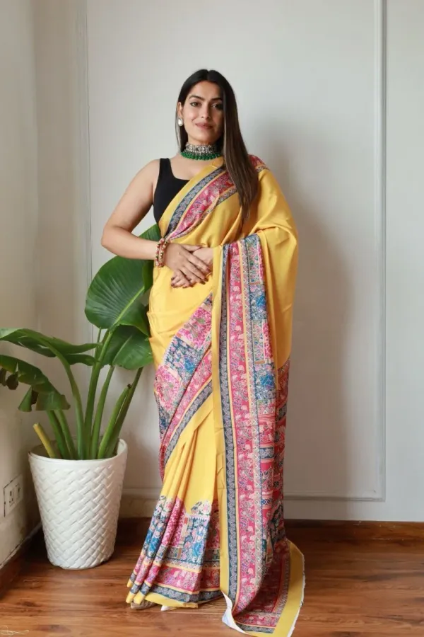 Yellow_New_Madhubani_Satin_Saree_Collection_With_Blouses_Piece_For_Women