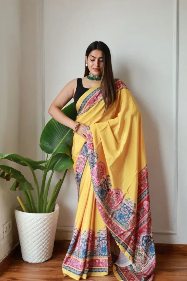 Yellow_New_Madhubani_Satin_Saree_Collection_With_Blouses_Piece_For_Women