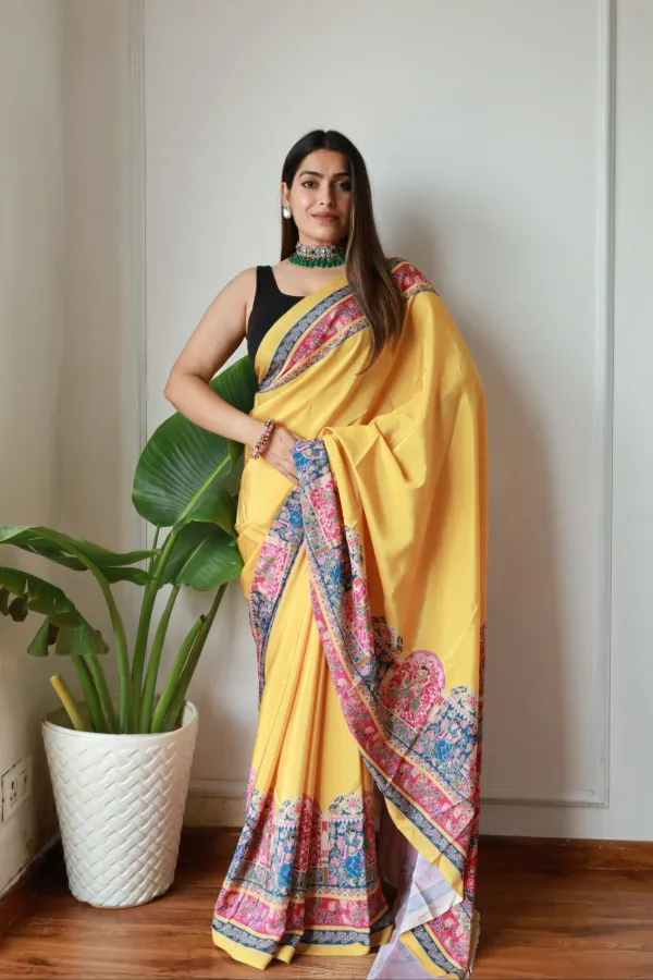 Yellow_New_Madhubani_Satin_Saree_Collection_With_Blouses_Piece_For_Women