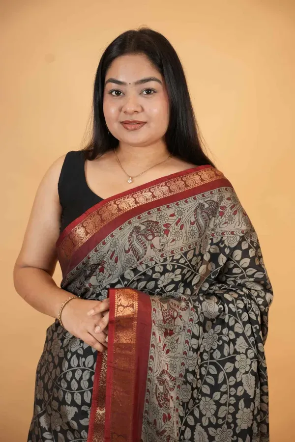 Black_Cotton_Woven_Printed_Rich_Border_Saree_For_Women