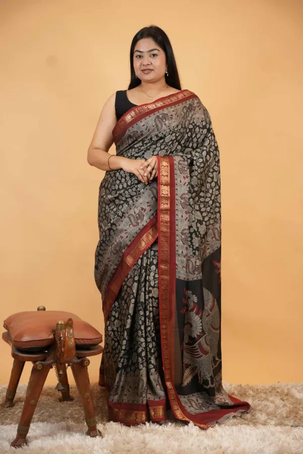 Black_Cotton_Woven_Printed_Rich_Border_Saree_For_Women