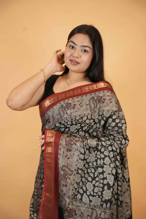 Black_Cotton_Woven_Printed_Rich_Border_Saree_For_Women