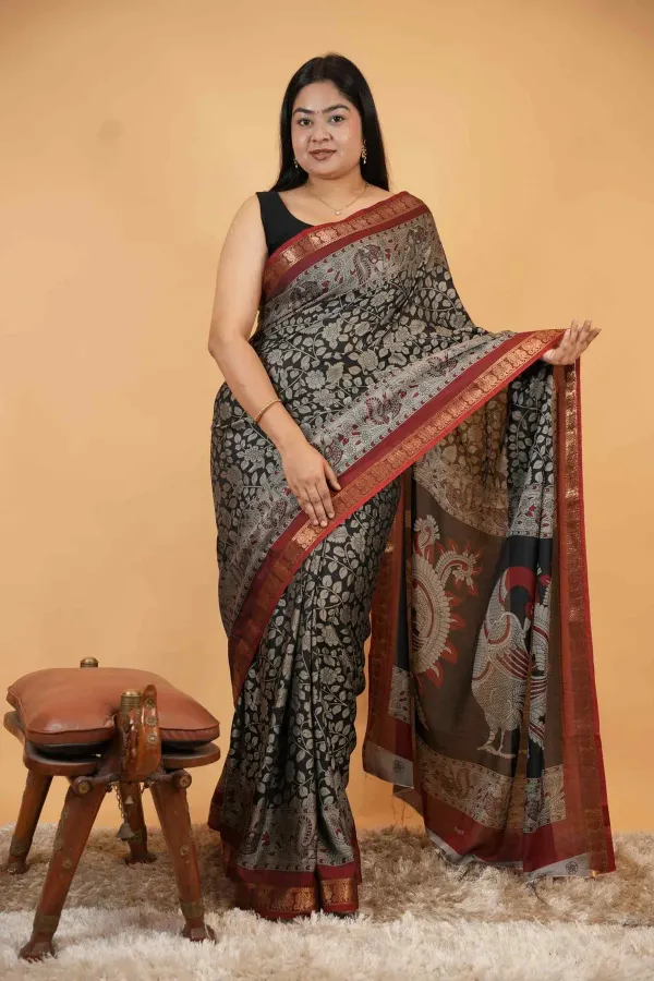 Black_Cotton_Woven_Printed_Rich_Border_Saree_For_Women