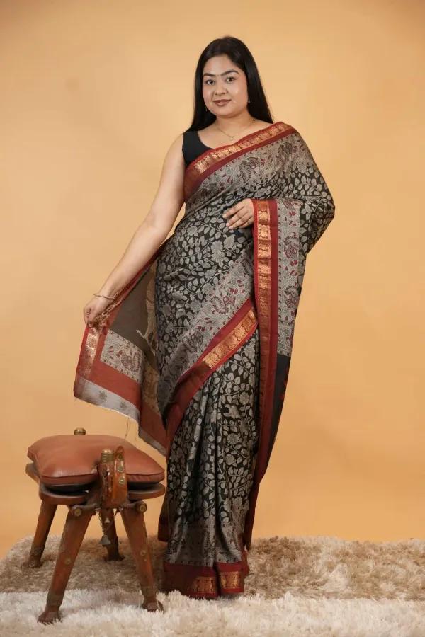 Black_Cotton_Woven_Printed_Rich_Border_Saree_For_Women