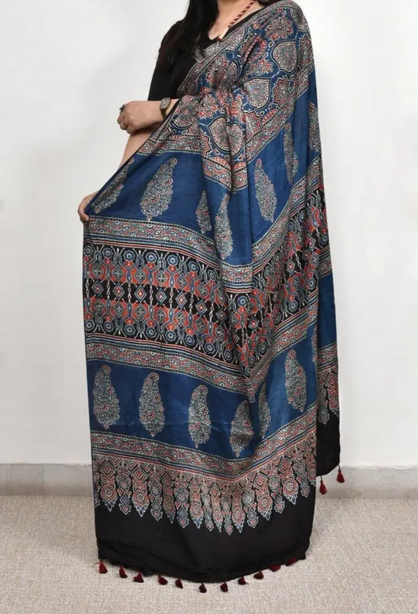 Blue_Ajrakh_Printed_Soft_Gaji_Silk