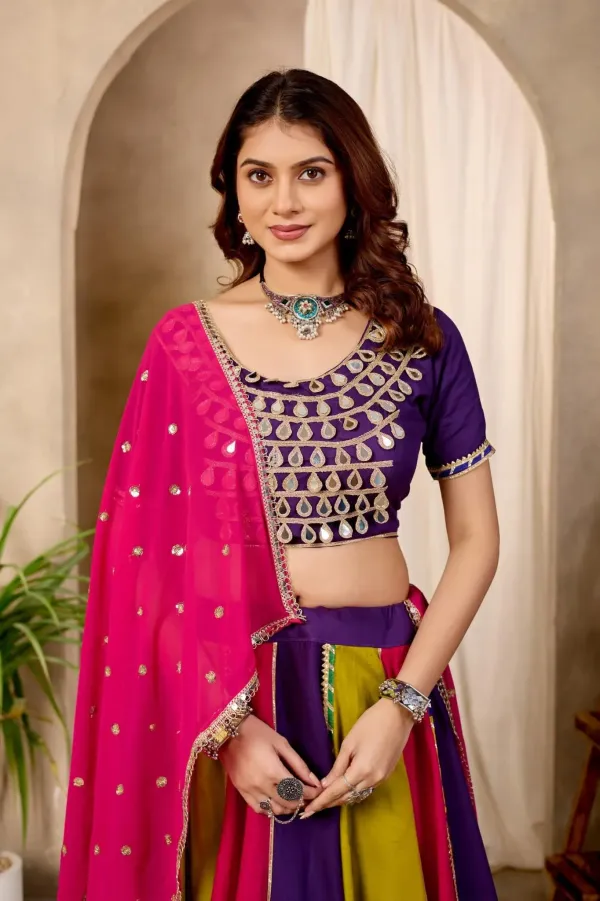 Multi_Color_Panel_Kali_Cotton_Navratri_Chaniya_Choli_Set_With_Heavy_Embroidered_Blouse_Pink_Dupatta_Veronica_Fashion_Hub