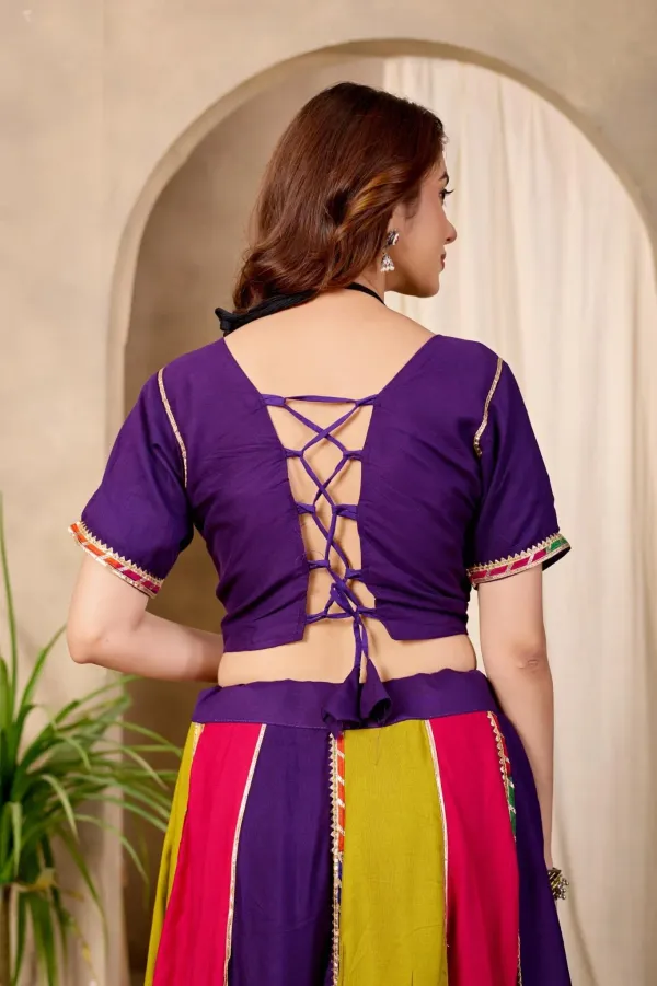 Multi_Color_Panel_Kali_Cotton_Navratri_Chaniya_Choli_Set_With_Heavy_Embroidered_Blouse_Pink_Dupatta_Veronica_Fashion_Hub