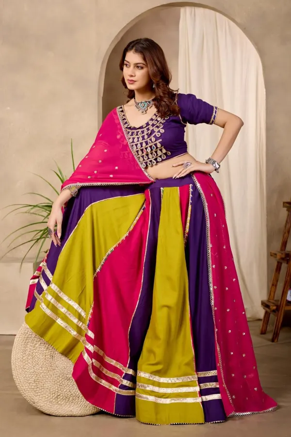 Multi_Color_Panel_Kali_Cotton_Navratri_Chaniya_Choli_Set_With_Heavy_Embroidered_Blouse_Pink_Dupatta_Veronica_Fashion_Hub