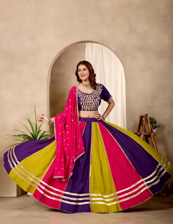 Multi_Color_Panel_Kali_Cotton_Navratri_Chaniya_Choli_Set_With_Heavy_Embroidered_Blouse_Pink_Dupatta_Veronica_Fashion_Hub