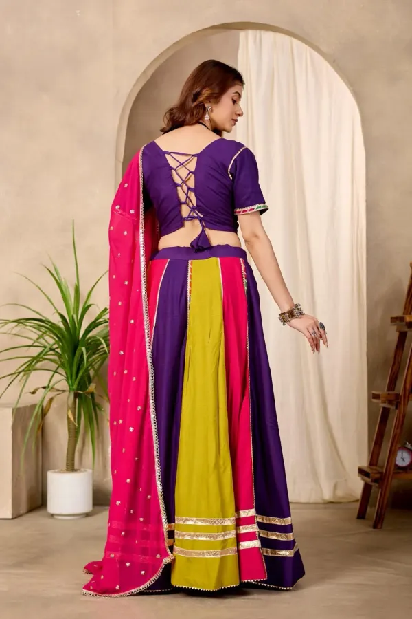 Multi_Color_Panel_Kali_Cotton_Navratri_Chaniya_Choli_Set_With_Heavy_Embroidered_Blouse_Pink_Dupatta_Veronica_Fashion_Hub