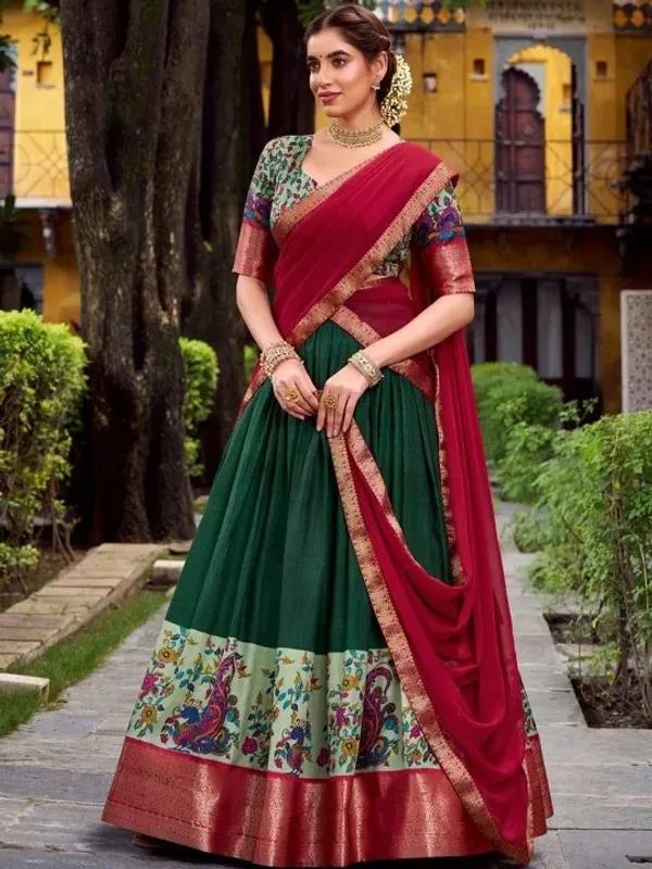 Green_Elegant_Aastha_Silk_Printed_Lehenga_Choli_Set_With_Zari_Weaving_And_Georgette_Dupatta