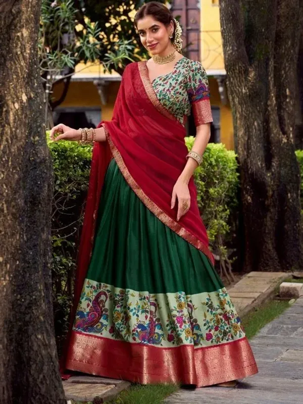 Green_Elegant_Aastha_Silk_Printed_Lehenga_Choli_Set_With_Zari_Weaving_And_Georgette_Dupatta