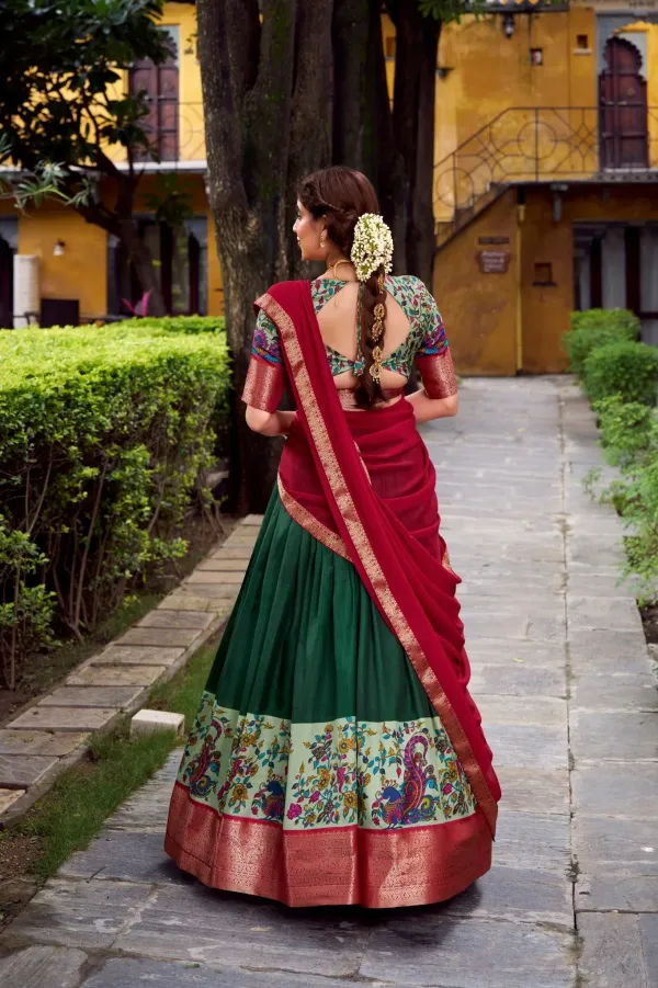 Green_Elegant_Aastha_Silk_Printed_Lehenga_Choli_Set_With_Zari_Weaving_And_Georgette_Dupatta