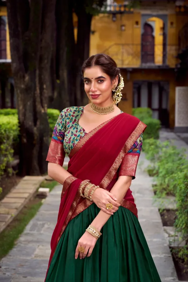 Green_Elegant_Aastha_Silk_Printed_Lehenga_Choli_Set_With_Zari_Weaving_And_Georgette_Dupatta