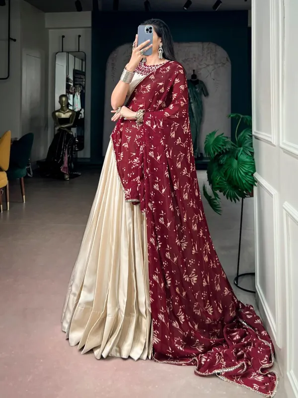Navratri_Collection_Off_White_Silk_Flared_Lehenga_Real_Mirror_Work_Blouse_And_Beautifully_Printed_Satin_Chiffon_Dupatta_Veronica_Fashion_Hub