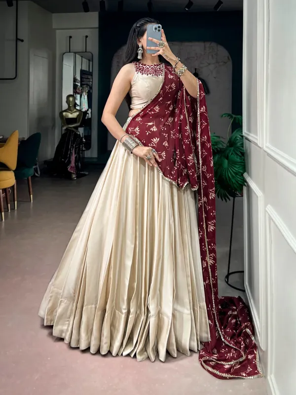Navratri_Collection_Off_White_Silk_Flared_Lehenga_Real_Mirror_Work_Blouse_And_Beautifully_Printed_Satin_Chiffon_Dupatta_Veronica_Fashion_Hub