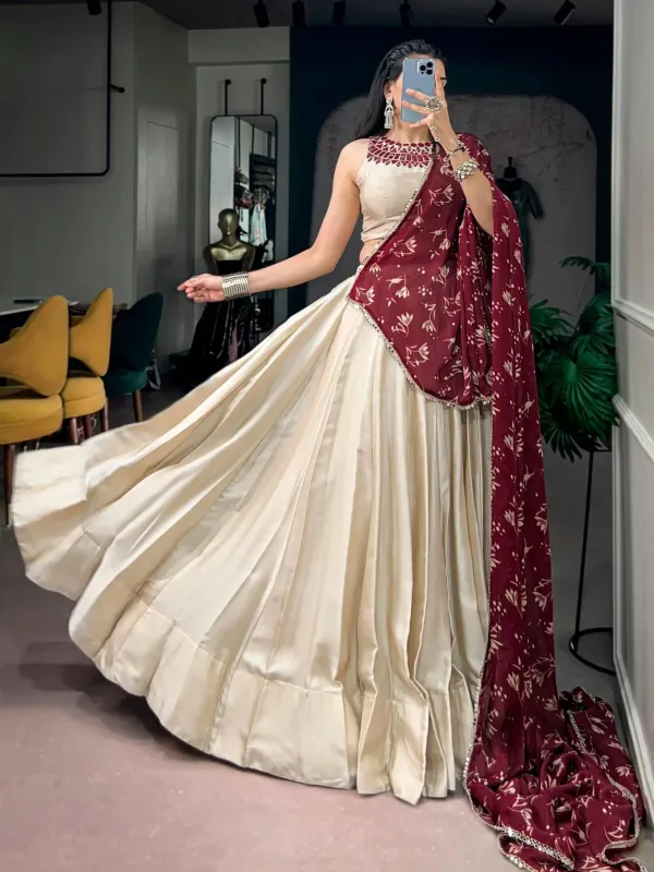 Navratri_Collection_Off_White_Silk_Flared_Lehenga_Real_Mirror_Work_Blouse_And_Beautifully_Printed_Satin_Chiffon_Dupatta_Veronica_Fashion_Hub