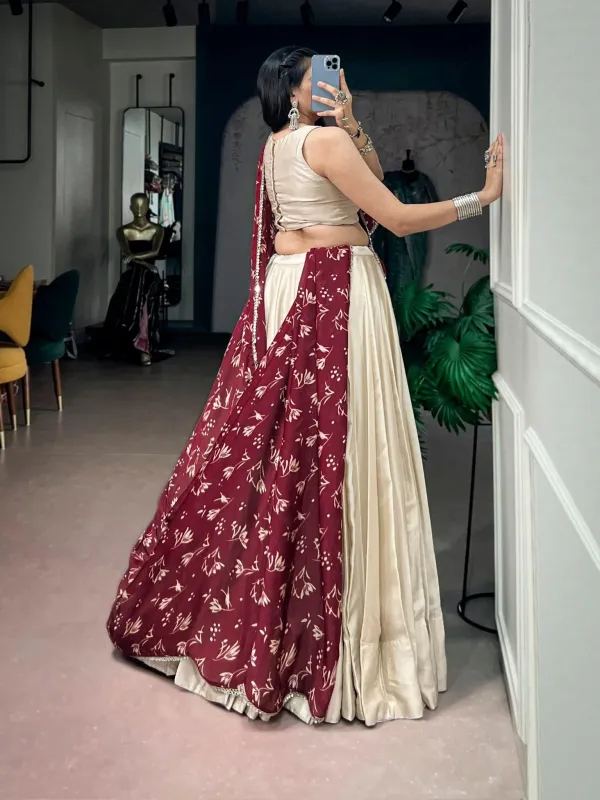 Navratri_Collection_Off_White_Silk_Flared_Lehenga_Real_Mirror_Work_Blouse_And_Beautifully_Printed_Satin_Chiffon_Dupatta_Veronica_Fashion_Hub