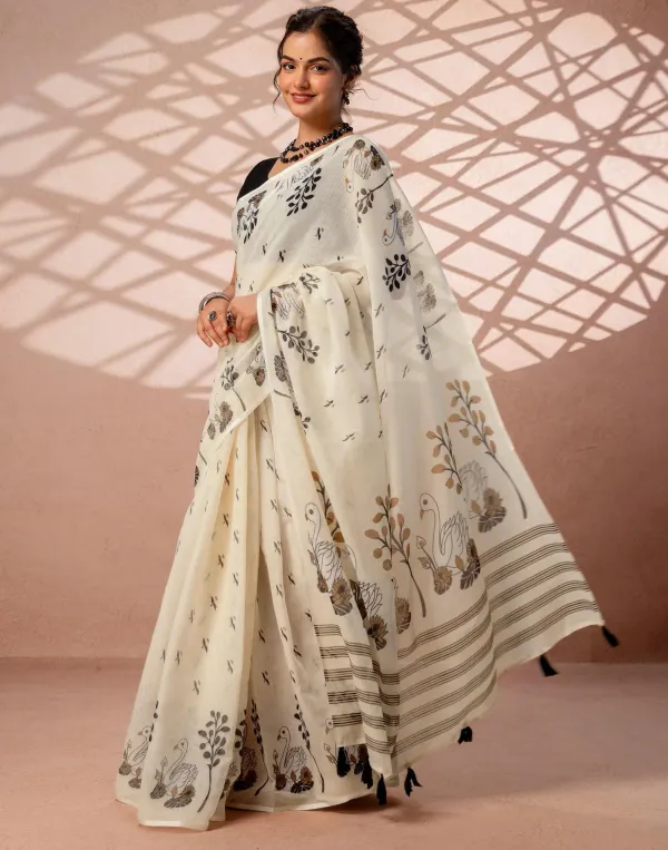 Beige_Linen_Printed_Saree