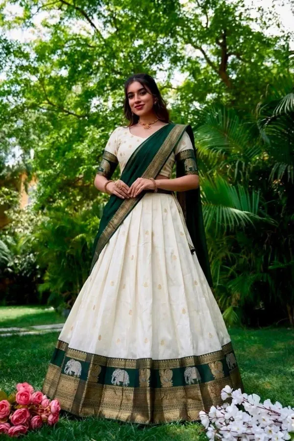 Narayan_Pattu_Lehenga_Is_A_Traditional_South_Indian_Ensemble_Crafted_From_Premium_Silk_Pattu_And_Distinguished_By_Intricate_Royal_Zari_Weaving