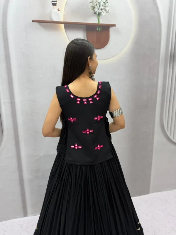 Navratri_Special_Black_Flared_Pleated_Lehenga_Choli_Set_With_Pink_Mirror_Work_Embroidered_Jacket_Veronica_Fashion_Hub