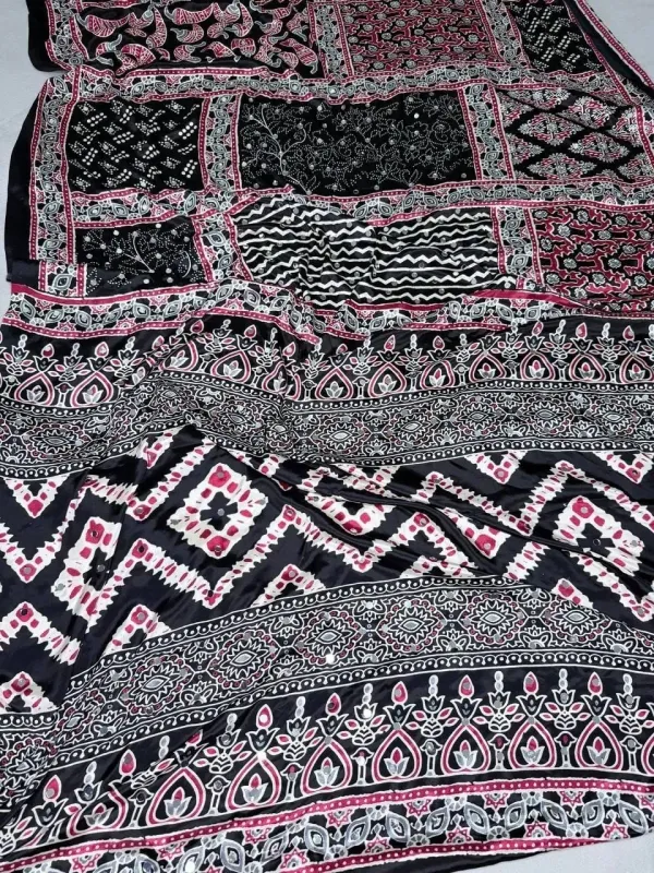 Traditional_Ajarakh_Print_Real_Mirror_Work_Cotton_Saree_For_Women