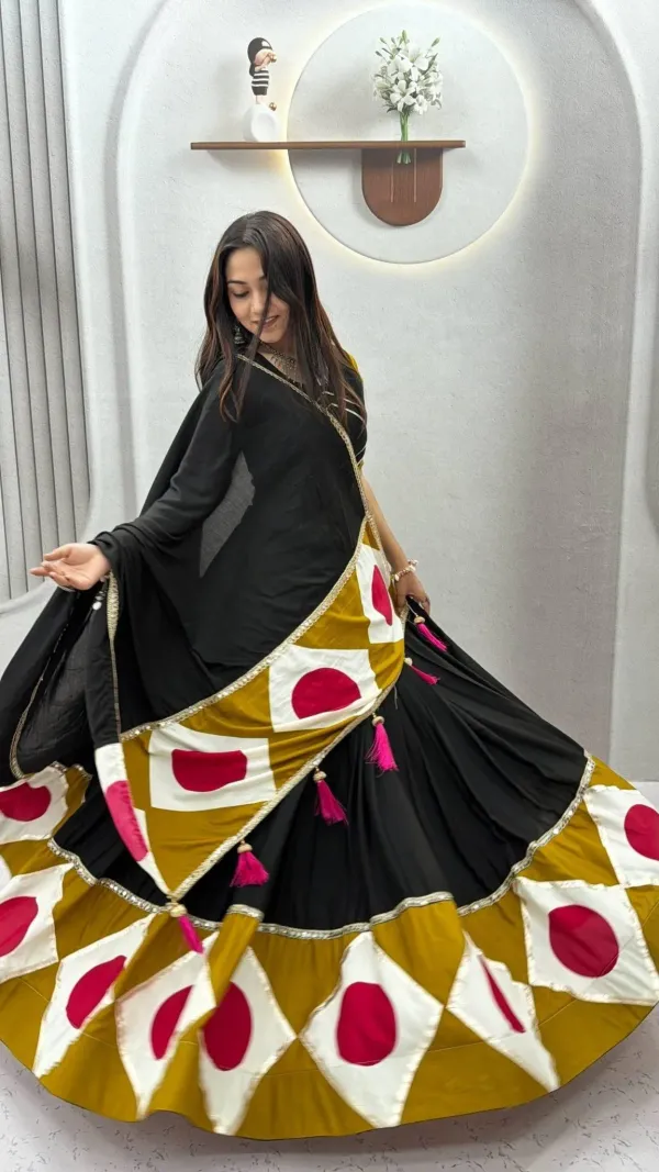 Black_Cotton_Geometric_Patchwork_Gota_Patti_Lehenga_Choli_For_Women