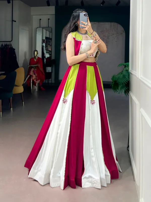 Multi_Color_White_Magenta_Lime_Green_Panel_Lehenga_Choli_Set_With_Shell_Detailing_Koti_Jacket_Veronica_Fashion_Hub