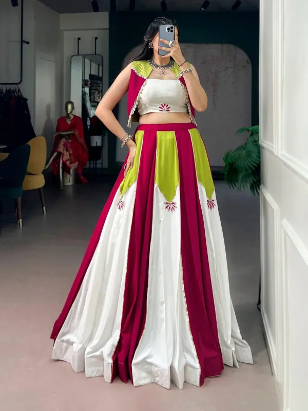 Multi_Color_White_Magenta_Lime_Green_Panel_Lehenga_Choli_Set_With_Shell_Detailing_Koti_Jacket_Veronica_Fashion_Hub