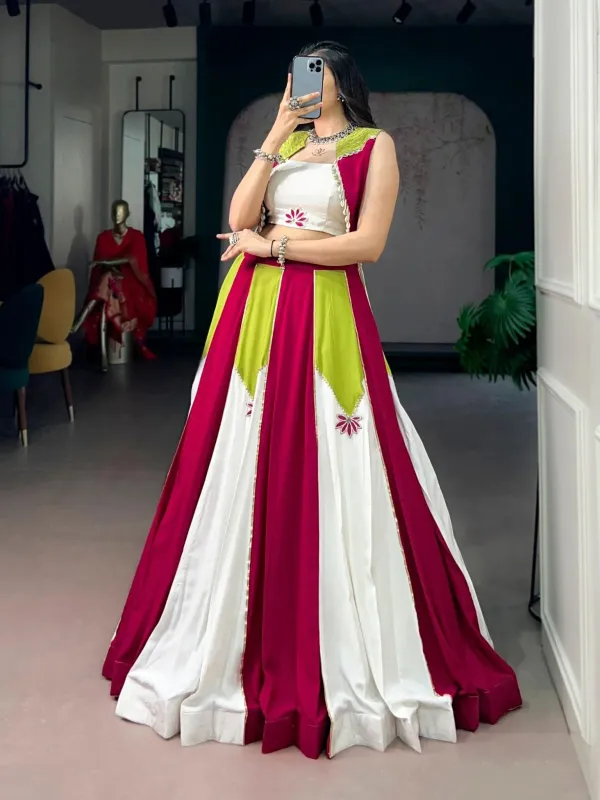 Multi_Color_White_Magenta_Lime_Green_Panel_Lehenga_Choli_Set_With_Shell_Detailing_Koti_Jacket_Veronica_Fashion_Hub