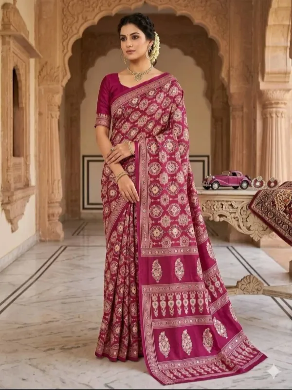 Ethnic_Ajarakh_Print_Artisan_Mirror_Work_Saree_For_Women