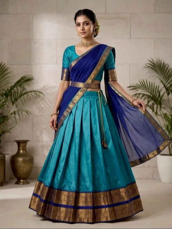 Traditional_Pattu_Half_Saree_Lehenga_With_Elegant_Ethnic_Styling_For_Women