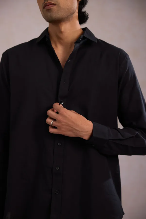 Black_Cotton_Linen_Relaxed_Fit_Shirt_For_Men