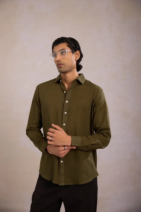 Olive_Cotton_Linen_Relaxed_Fit_Shirt_For_Men