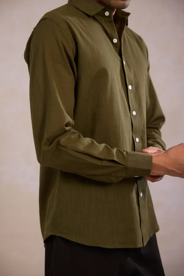 Olive_Cotton_Linen_Relaxed_Fit_Shirt_For_Men
