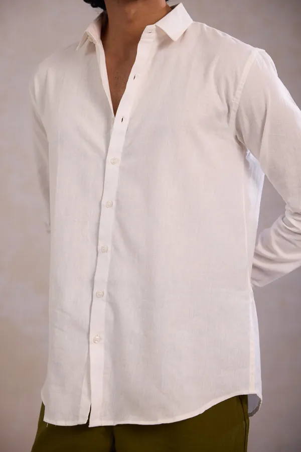 White_Cotton_Linen_Relaxed_Fit_Shirt_For_Men