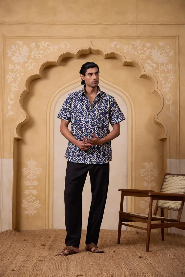 Indigo_Cotton_Block_Print_Relaxed_Fit_Shirt_For_Men