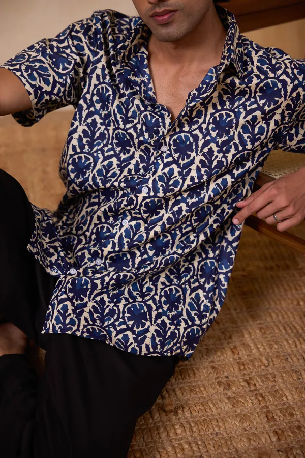 Indigo_Cotton_Block_Print_Relaxed_Fit_Shirt_For_Men