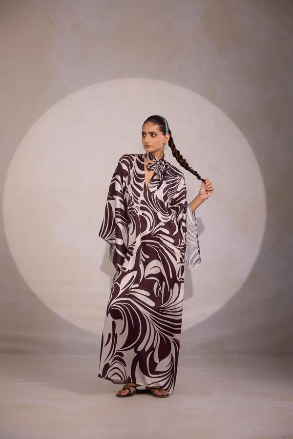Brown_Fluid_Crepe_Bell_Sleeve_Maxi_Dress_For_Women